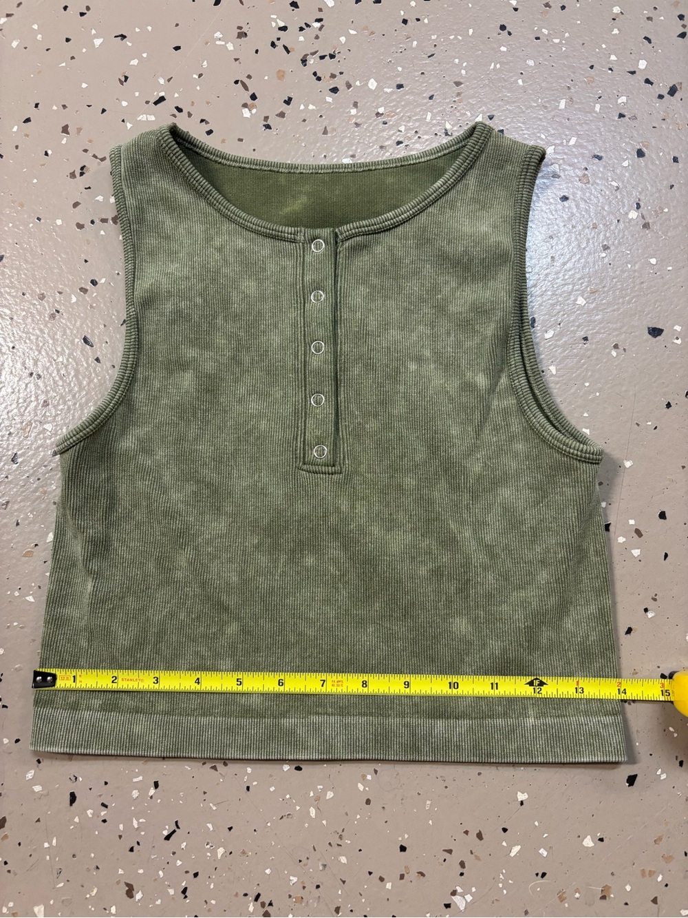 Forever 21 Olive Green Acid Wash Ribbed Henley Tank - Picture 3 of 5